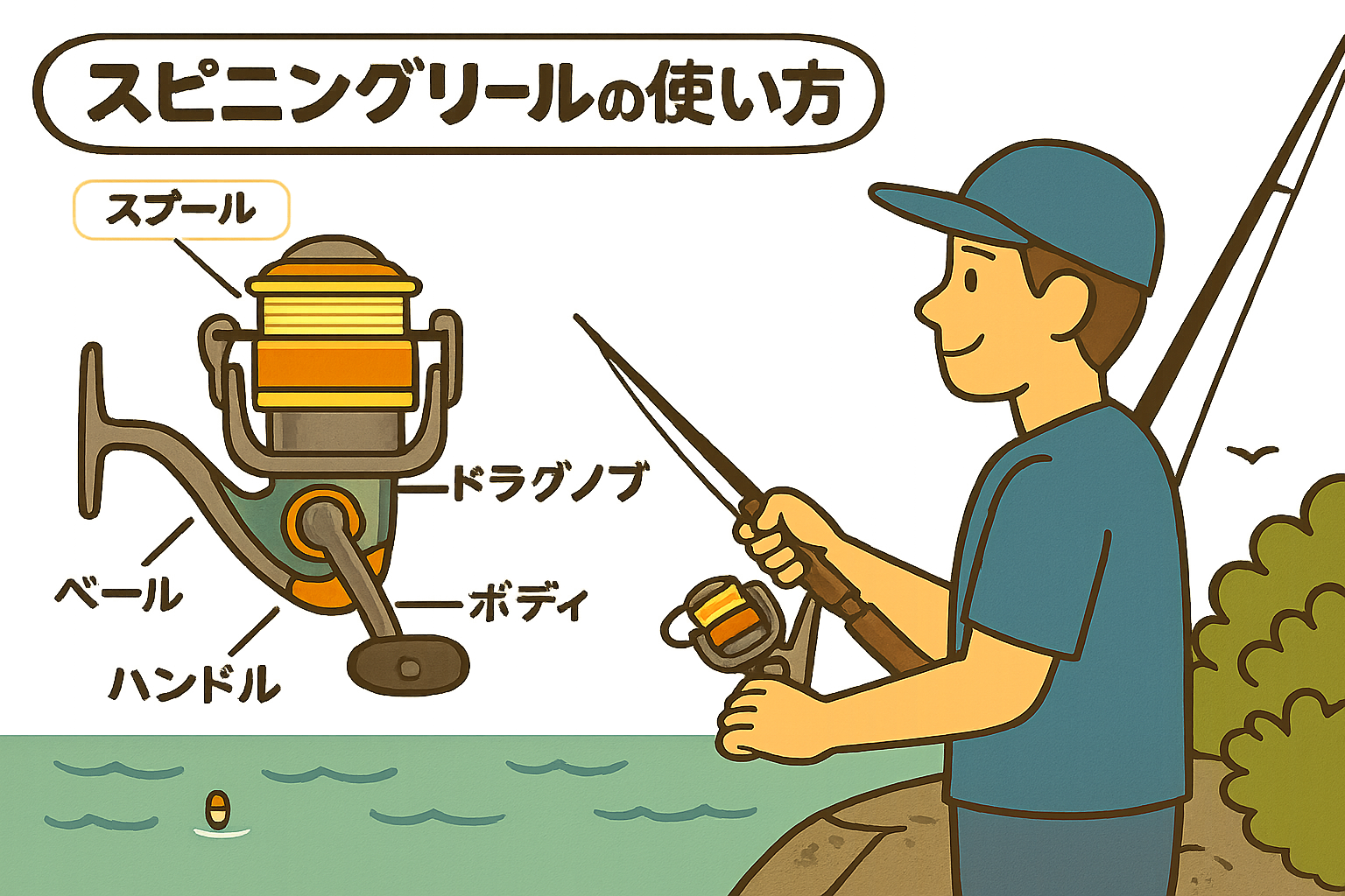 リールのメンテナンス 。使用後は真水で洗浄し、塩分を落とす。乾燥後にオイルを注油して可動部を保護。定期的にドラグやベアリングのチェックを行う。釣太郎