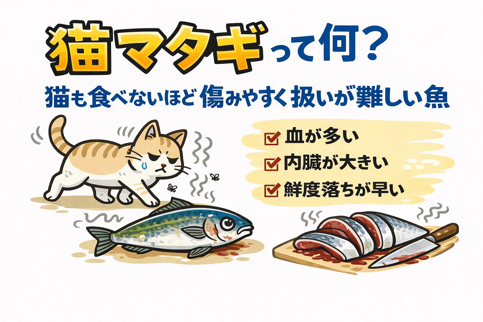 猫マタギとは、猫も食べないほど不味い、という意味で使われてきた言葉。しかし実際は、魚そのものではなく、扱い方の問題を表しています。釣太郎