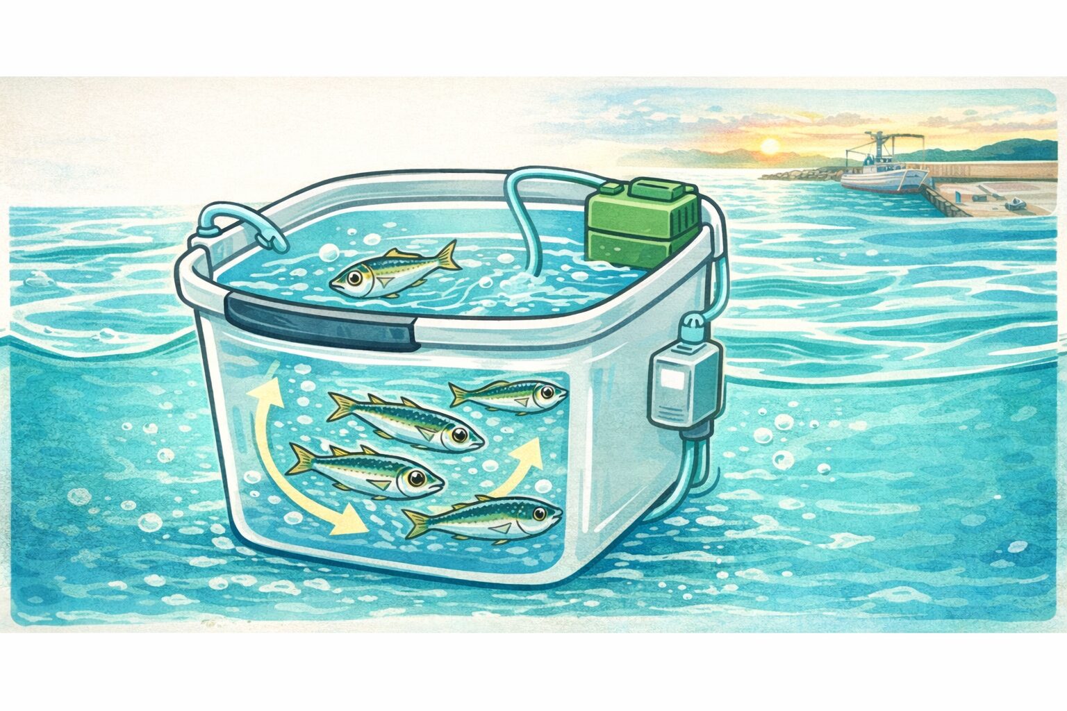 活アジが長持ちするかどうかは、・海水かどうか ではなく、水流と酸素量。海につけておけば安心、というのは錯覚です。アオリイカ釣り入門。釣太郎