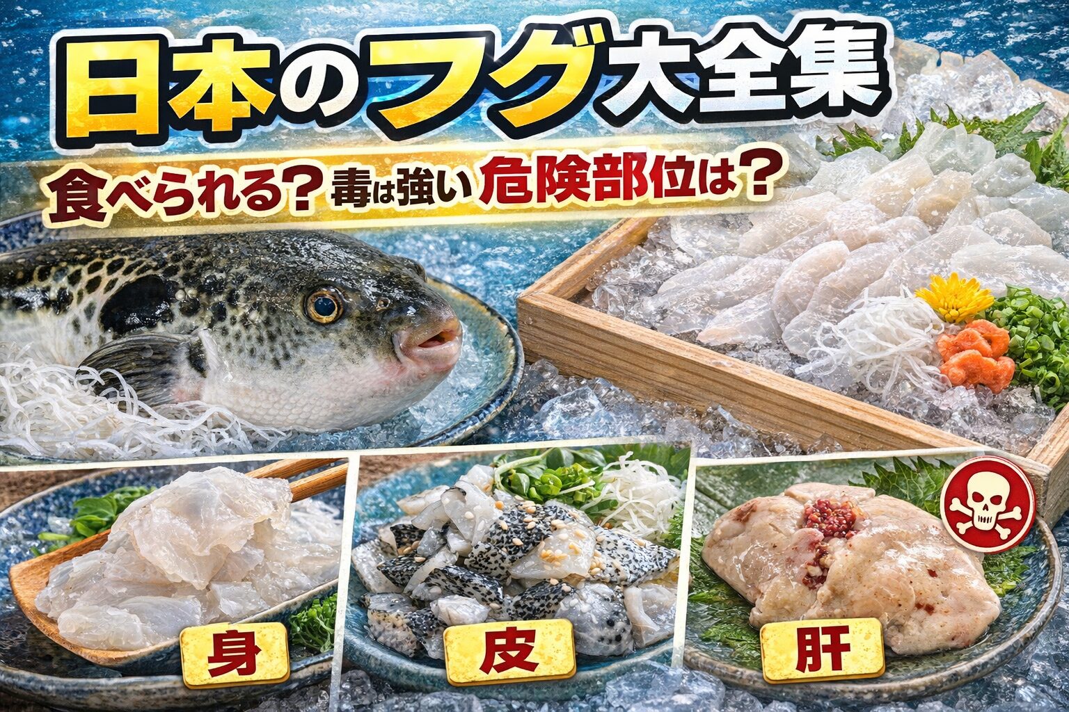 日本のフグは・種類により毒の強さが違う・毒は主に肝・卵巣・内臓・身も完全安全ではない・加熱では無毒化しない。釣り人は特に注意が必要です。釣太郎
