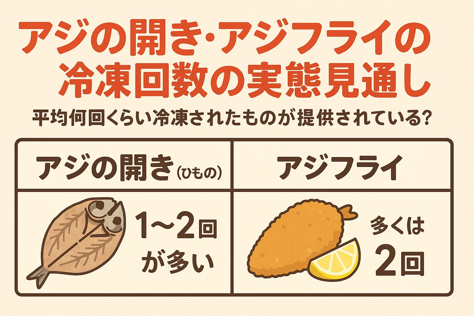 アジの開き（ひもの）・アジフライの冷凍回数の実態見通し。釣太郎