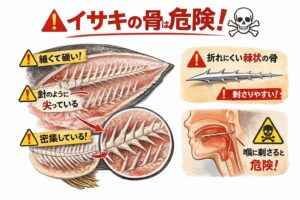 イサギ（イサキ）は美味しい魚だが、骨が危険。対策は✅ ほぐして食う ✅ 危険部位を除く✅ 無理に飲まない。これだけで9割防げます。釣太郎
