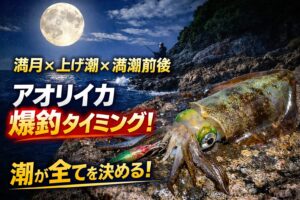 アオリイカ釣り、満月、 上げ潮、満潮前後。この三条件が重なる時、大型がシャローに入る確率は跳ね上がります。釣太郎