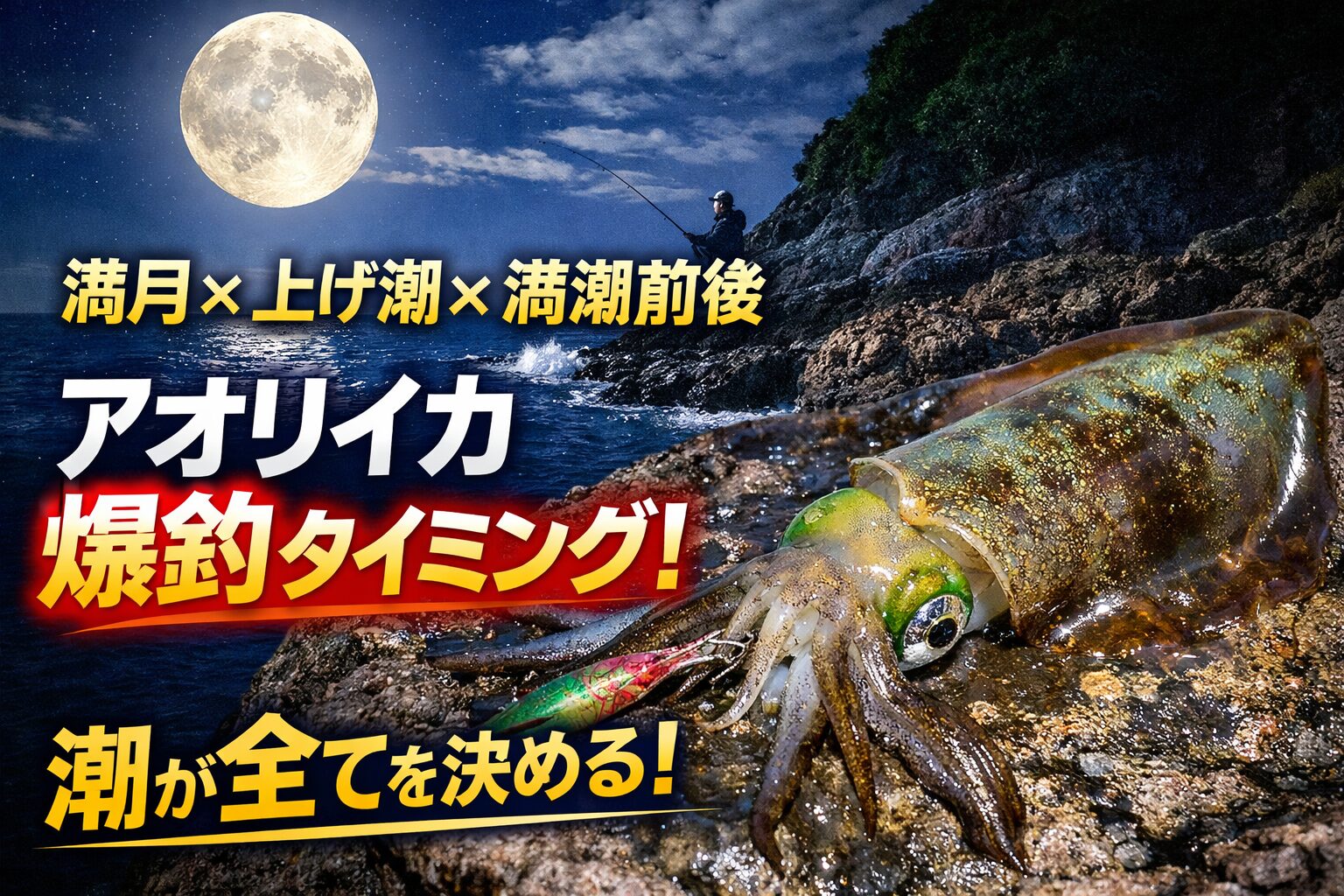アオリイカ釣り、満月、 上げ潮、満潮前後。この三条件が重なる時、大型がシャローに入る確率は跳ね上がります。釣太郎