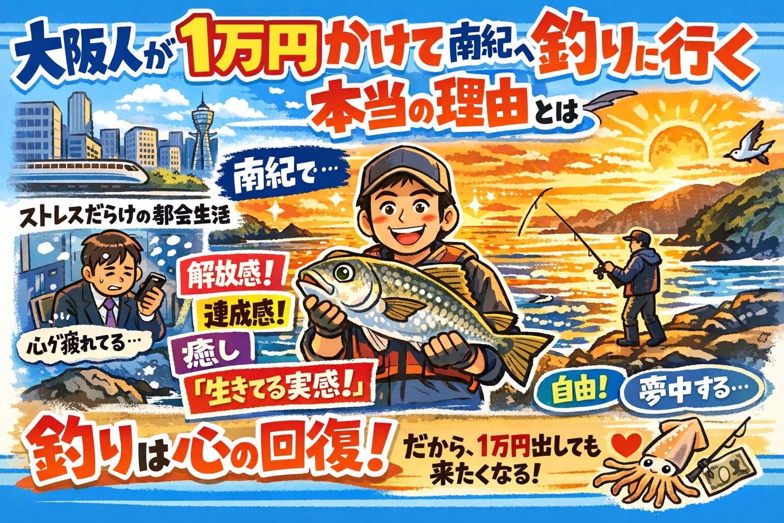 大阪人は遠くまで釣りに行くのは、 魚だけでなく、ストレス解消や自己肯定感回復を無意識に求めているから。釣太郎