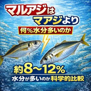 AIによる成分推定では マルアジはマアジより約8〜12％水分が多い。釣太郎