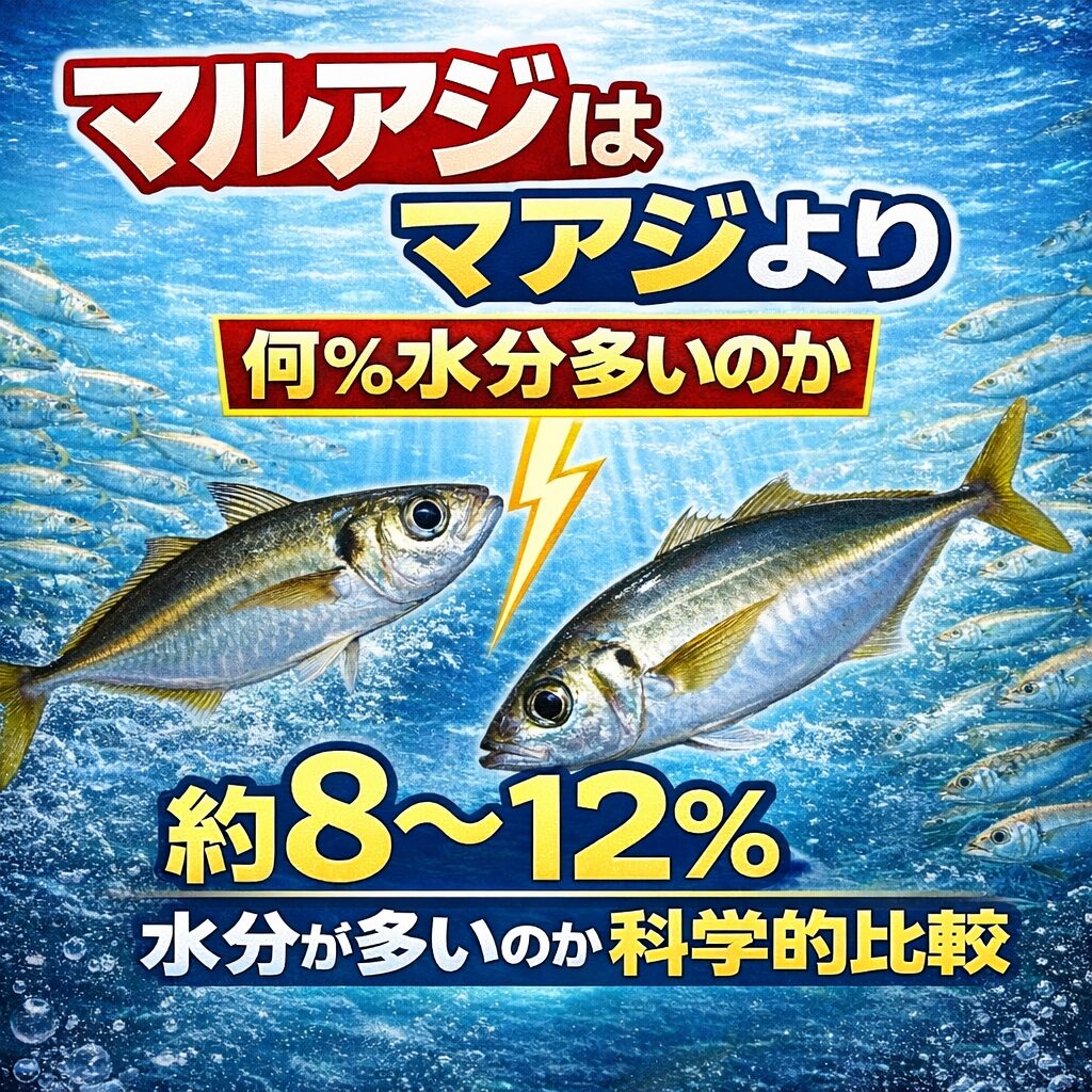 AIによる成分推定では マルアジはマアジより約8〜12％水分が多い。釣太郎