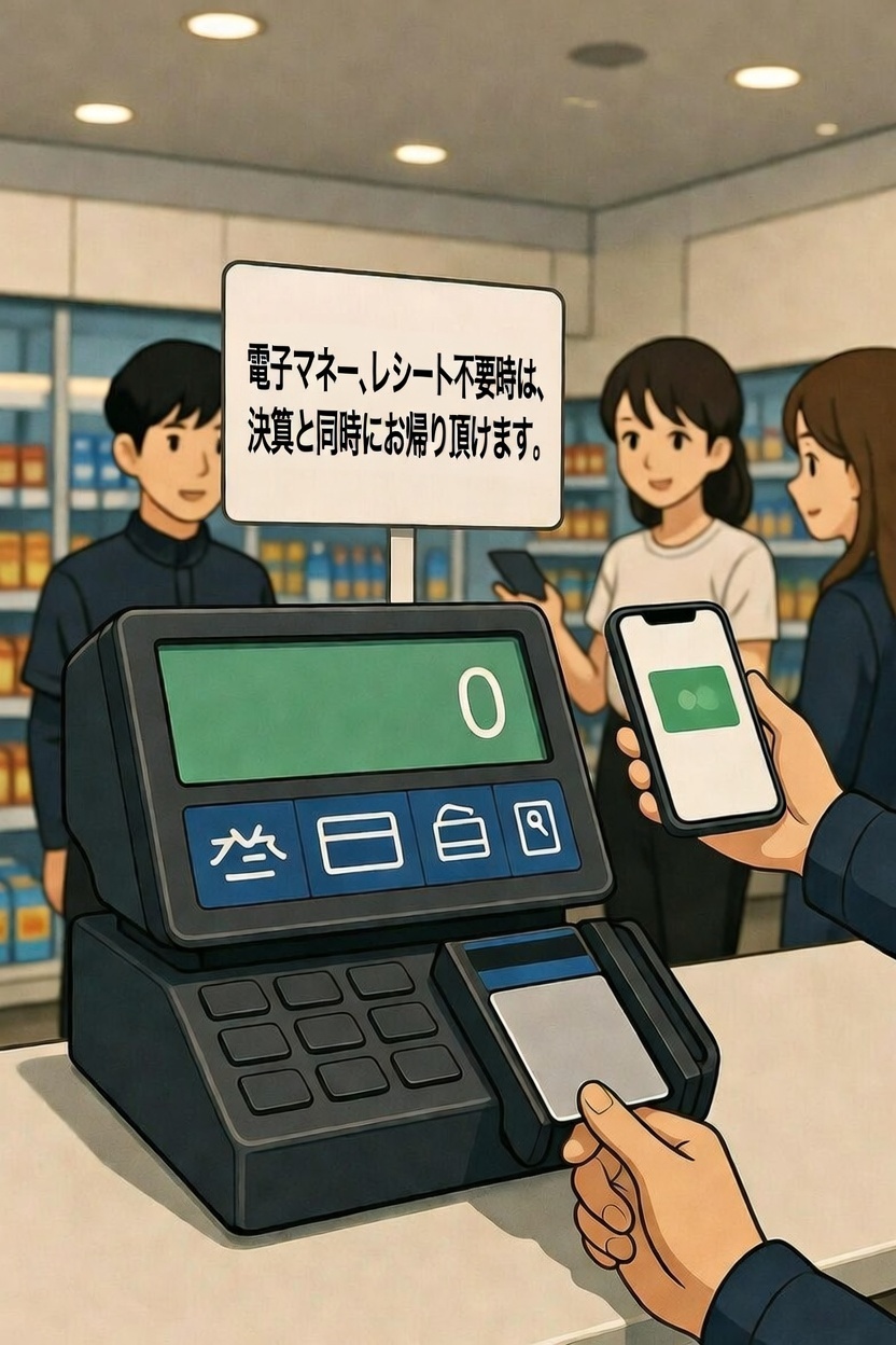 電子マネー、レシート不要時は、決算と同時にお帰り頂けます。釣太郎