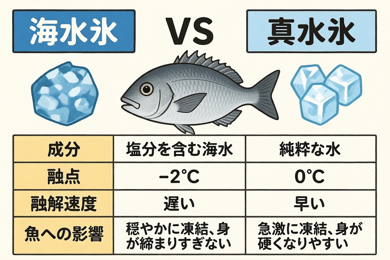 生食や鮮度重視なら「海水氷」がおすすめ！ チヌの繊細な身質を守り、旨味を逃さず持ち帰るには、海水氷が最適。釣太郎