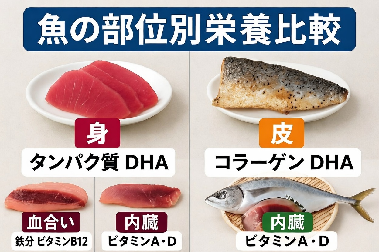 魚は“まるごと”食べてこそ真価を発揮！魚は部位によって栄養が異なり、それぞれに健康効果がある。刺身だけでなく、皮や内臓、骨まで活用することで、魚の栄養を余すことなく摂取できる。釣太郎
