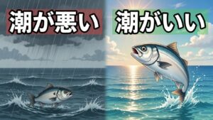 釣り用語「潮がいい」＝魚が活発にエサを追う環境。「潮が悪い」＝魚がのんびりor待機モード 。釣太郎