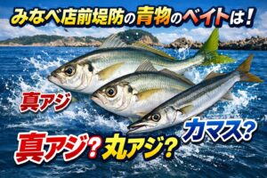 釣太郎みなべ店前堤防。青物を強く寄せているのは、群れが目立つ丸アジと、追われ役になりやすいカマス。