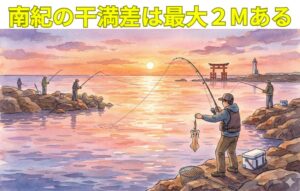 南紀の大潮で潮位差2mは全国的に見て 多い部類。釣太郎