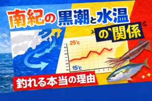 南紀の釣りは、黒潮で決まる。黒潮が寄れば水温が上がる。水温が上がればベイトが寄る。ベイトが寄れば回遊魚が来る。釣太郎