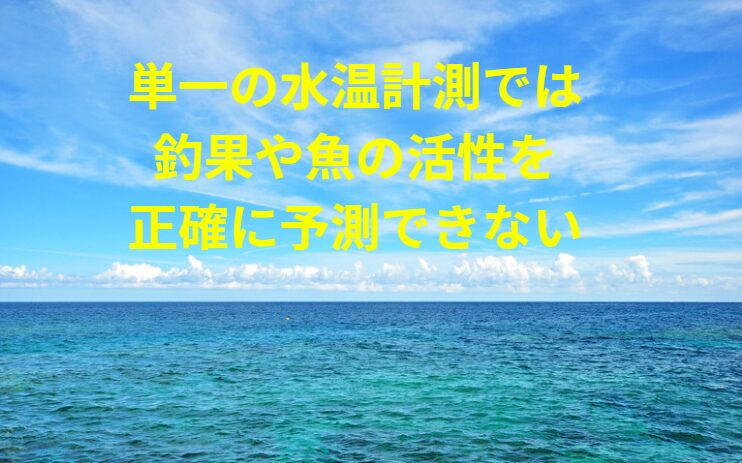 水温は「点」ではなく「面」で見るべき。単一の水温計測では、釣果や魚の活性を正確に予測できない。場所・深さ・時間の3軸で水温を捉えることが、釣果アップの鍵。釣太郎