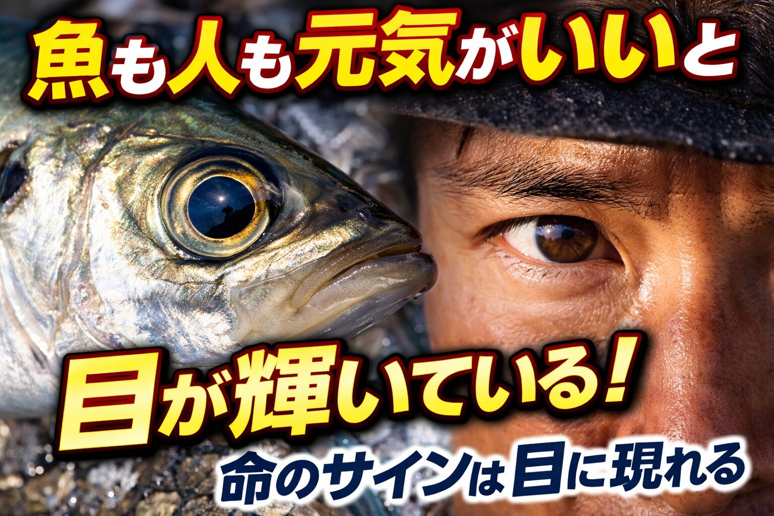 魚も人も元気なときは目が輝く。それは酸素循環と細胞の正常な働きの証拠。魚は締めと冷却で目の透明感を守れる。目は命の状態を映す鏡。釣太郎