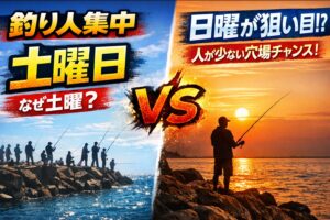 今は「土曜＝攻め」「日曜＝回復」。だから釣り人は土曜に集中する。 逆に日曜はチャンス。 このズレを使える人が、釣る。釣太郎