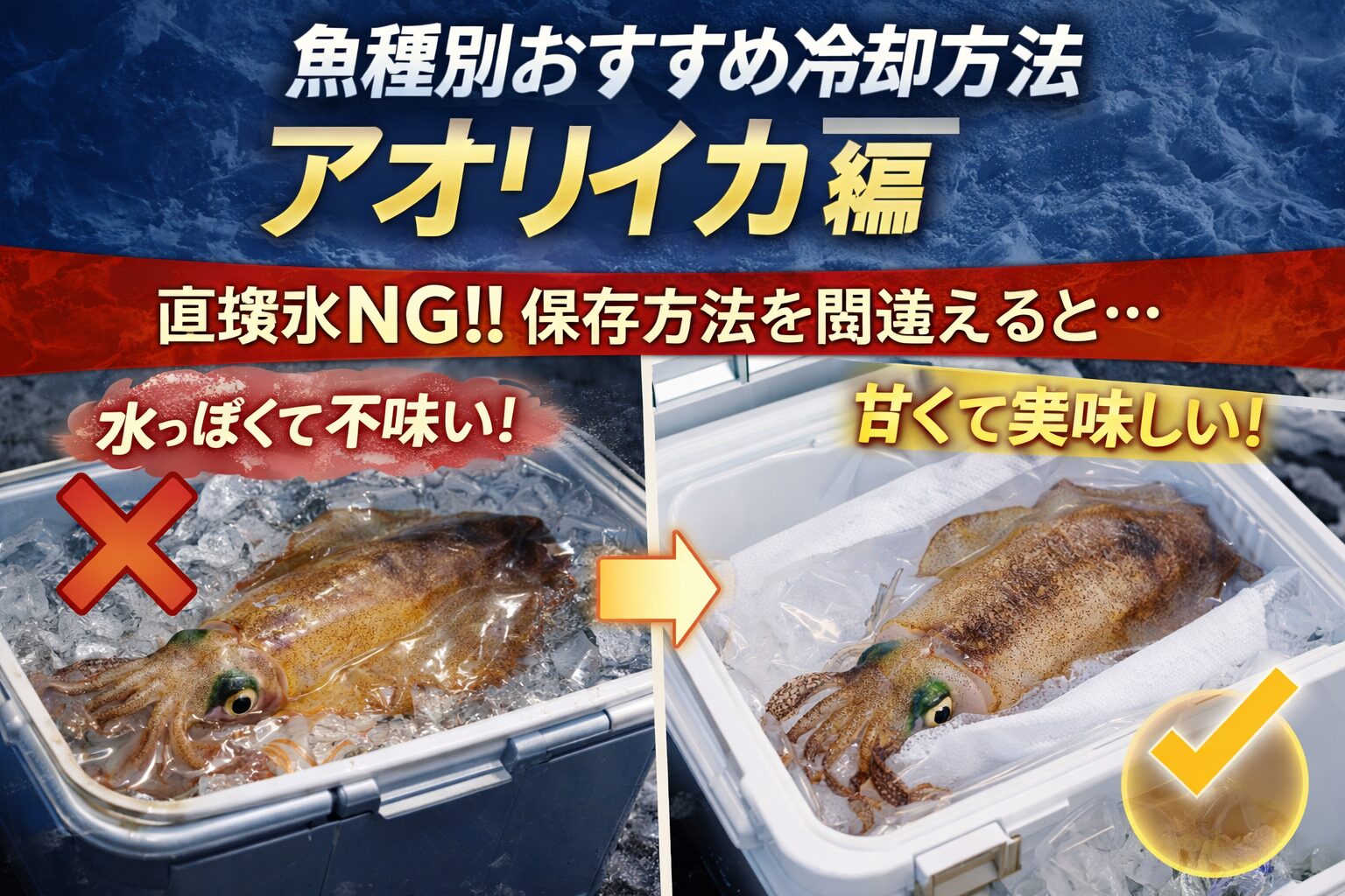 アオリイカは「冷やしすぎない」ことが正解。魚とは真逆。魚 → 一気に冷やせ・アオリイカ → 優しく冷やせ。釣太郎