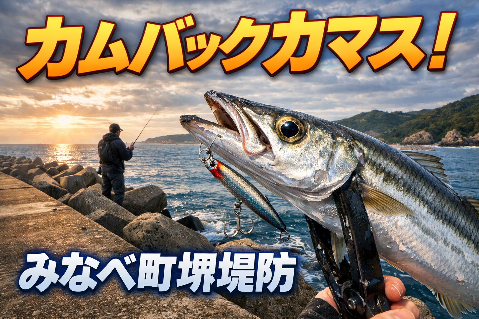 再びみなべ町堺堤防に戻ってきたカマス群れ。釣太郎