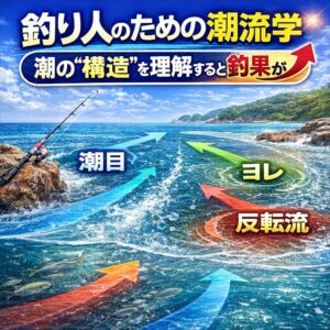 釣りにおいて重要なのは潮目、ヨレ、反転流、払い出し。この潮の構造を理解すると釣れる場所が見えるようになります。釣太郎