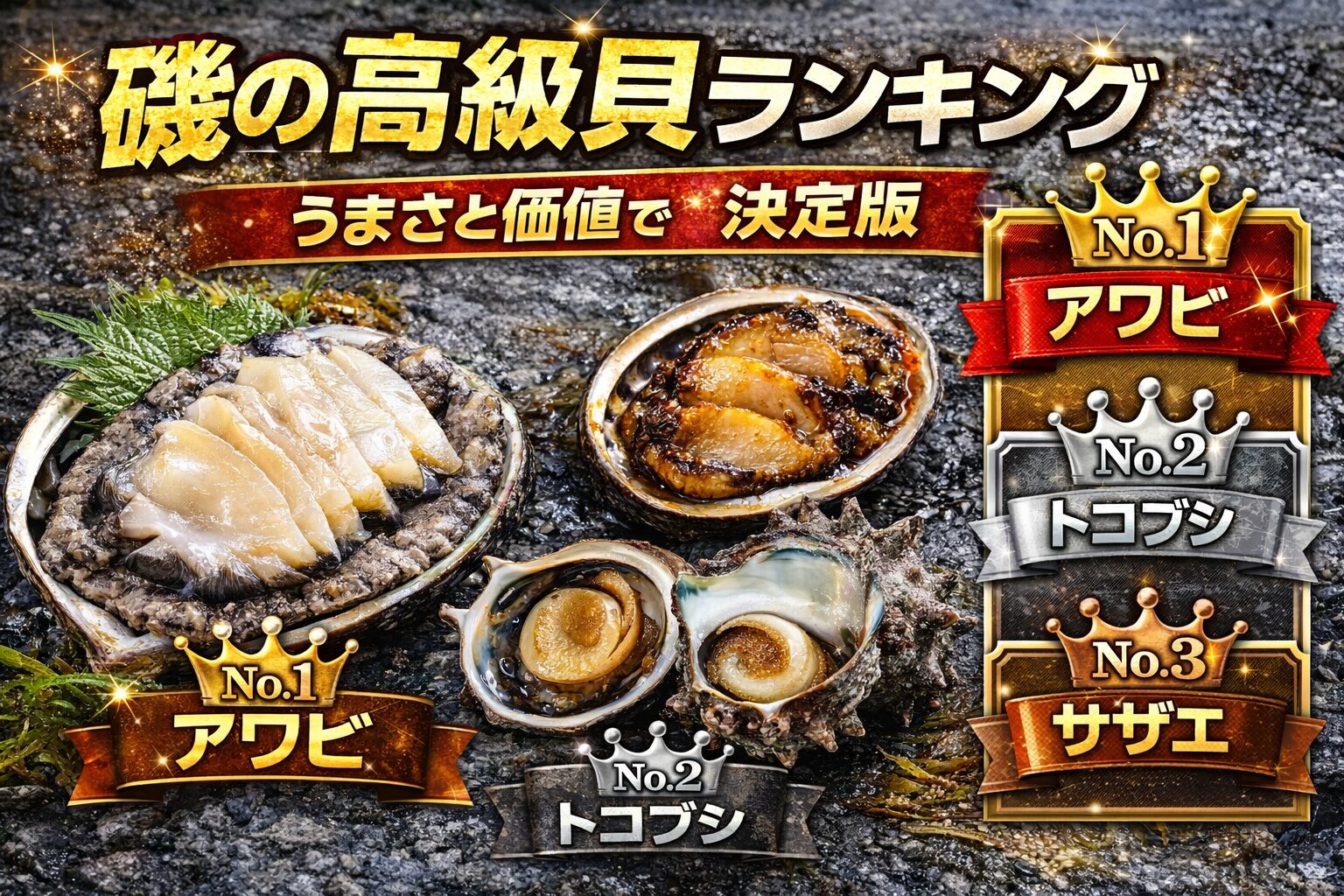 全国的な高級感で並べるなら、アワビ ＞ トコブシ ＞ サザエ ＞ シッタカ類.釣太郎