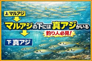 マルアジの下に真アジ。 それは偶然ではありません。泳ぐ層の違い。捕食効率の違い。エネルギー戦略の違い。海の中は合理的です。釣太郎