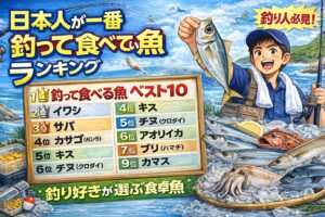 日本人が釣って食べる魚1位はアジ。サビキ釣り魚がランキング上位。 青物やイカも人気。堤防で釣れる魚が中心。釣太郎