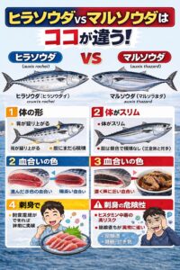 【見分け方完全ガイド】ヒラソウダとマルソウダの違いとは？釣り人必見の特徴と注意点。釣太郎