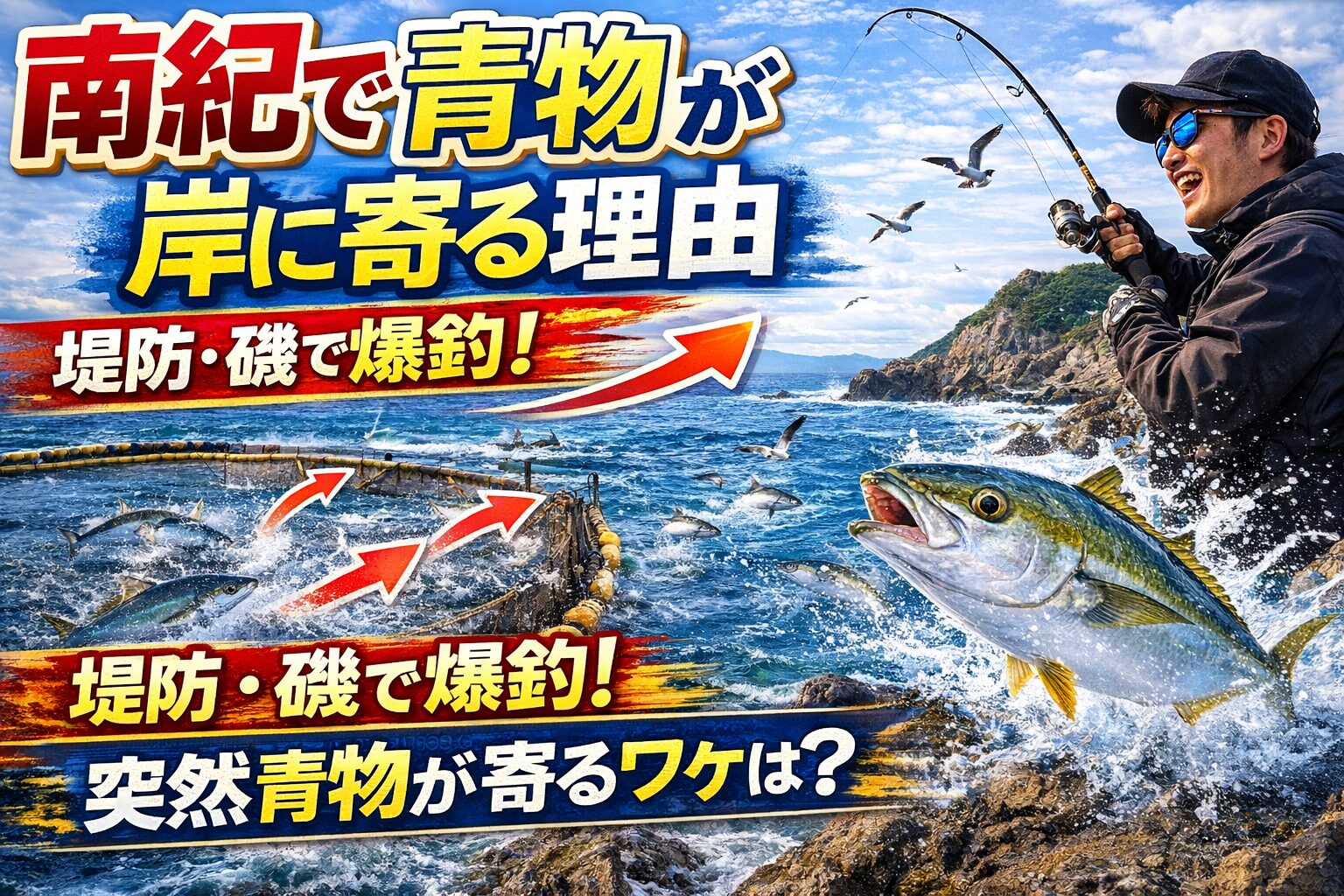 南紀で青物が岸に寄る最大の理由はベイトの存在です。イワシや小アジなどの小魚が岸に寄ると それを追って青物も接岸します。釣太郎