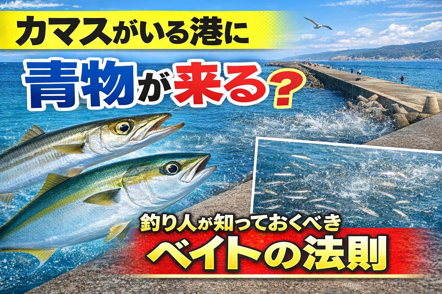 カマスがいる港に青物が来る理由は、食物連鎖にあります。 港に小魚が集まり、それを食べるカマスが集まり、さらにそれを狙って青物が回遊する。釣太郎