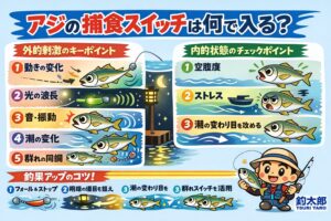 アジの捕食スイッチは“刺激 × 状態”で決まる。釣太郎