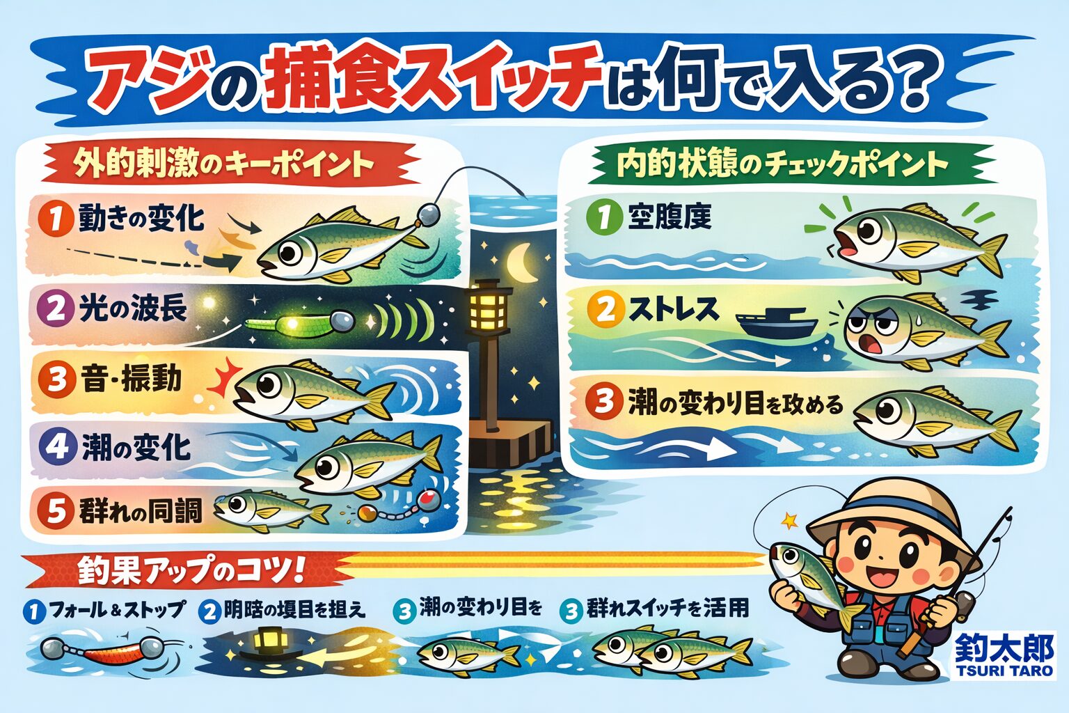 アジの捕食スイッチは“刺激 × 状態”で決まる。釣太郎