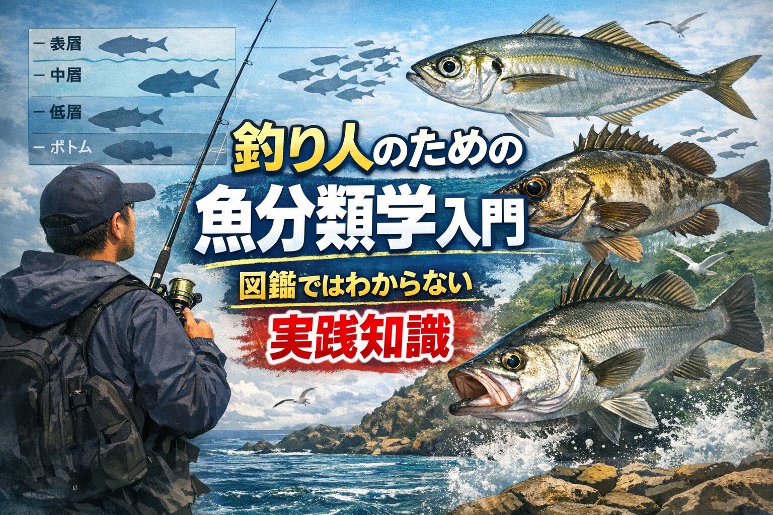 釣り人が覚えるべきはたった3つ。どこにいるか（生息域）。どう食うか（捕食スタイル）。動くのか動かないのか（回遊性）。これだけで、魚種がわからなくても釣り方が決まる。釣太郎