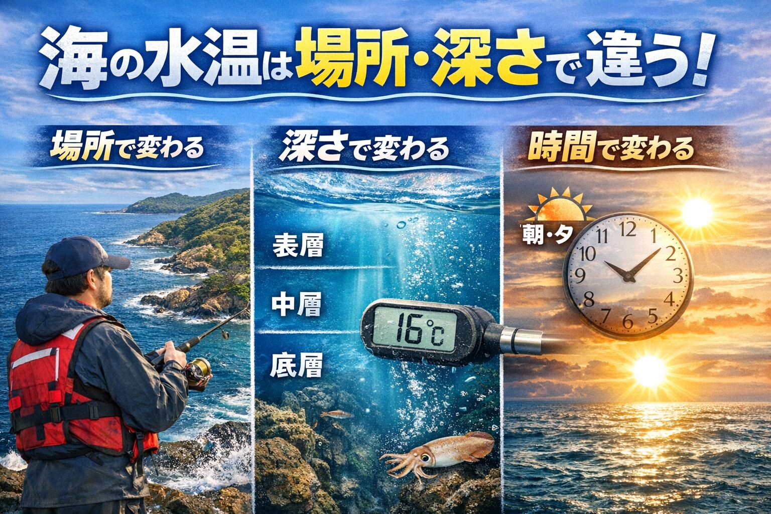 水温は“平面”ではなく“立体”で読む。釣れるかどうかは、 「どこで」「どの深さで」「何時に」釣るかで決まります。釣太郎