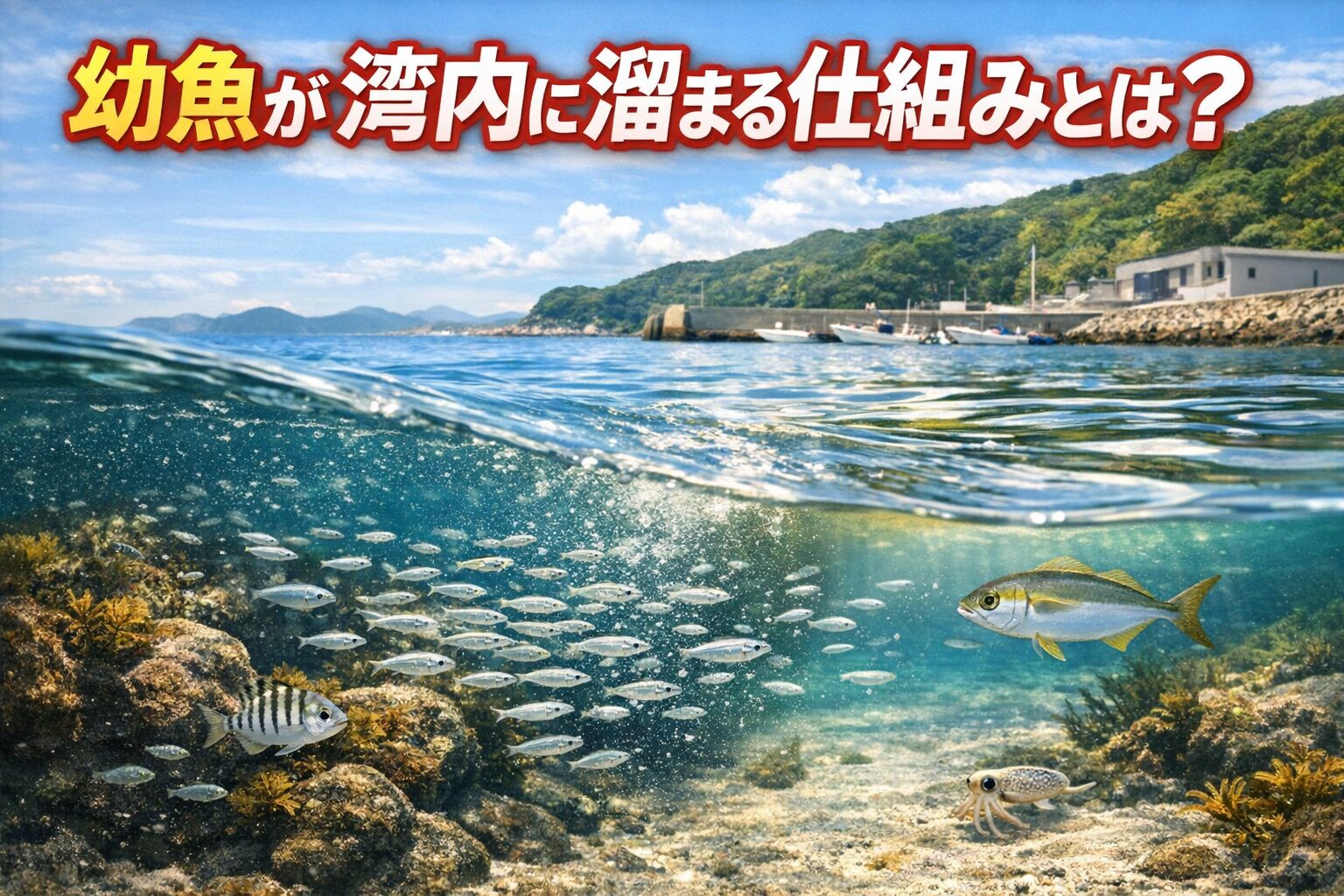 幼魚が湾内に溜まるのは、外敵回避・餌の豊富さ・水温安定・潮流の弱さなど、成長初期に最適な環境が揃っているため.釣太郎