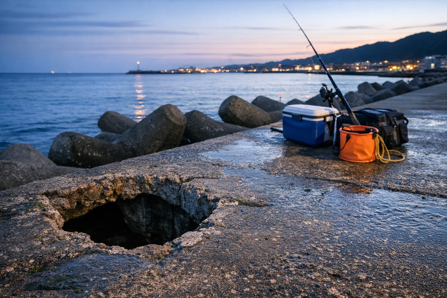 防波堤の穴は「見えない危険」。落水事故は誰にでも起こり得る.釣太郎