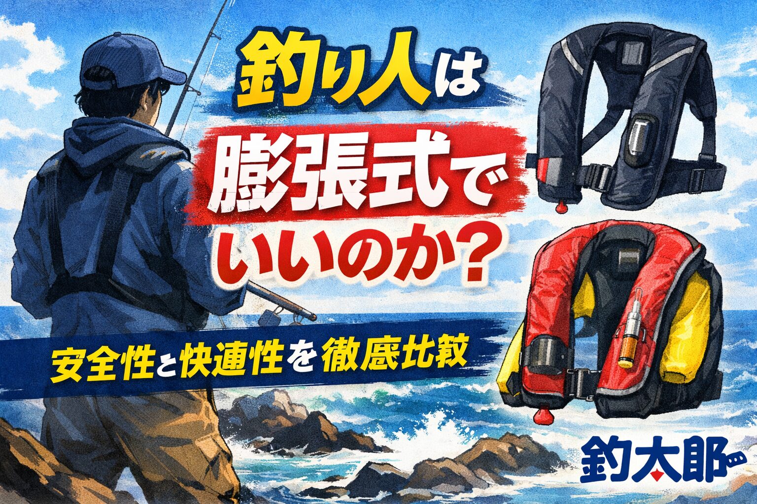 膨張式救命具は、「軽さ・動きやすさ・快適性」を求める釣り人に最適。 しかし、「絶対の安全性」を求めるならベスト式が勝る。釣太郎