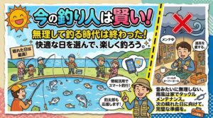 昔とは違い、ちょっと雨が降る、風が強い、寒くなる（暑くなる）で釣り人はぱったり姿を消すようになった。釣太郎