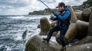 テトラポッドの上から青物を狙うショアジギングは、潮通しが良く格好のポイントですが、一歩間違えれば命に関わる危険と隣り合わせ.釣太郎