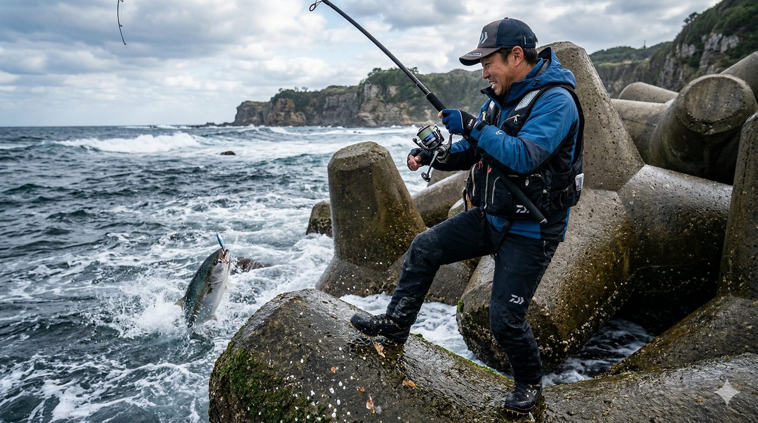 テトラポッドの上から青物を狙うショアジギングは、潮通しが良く格好のポイントですが、一歩間違えれば命に関わる危険と隣り合わせ.釣太郎