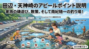 和歌山県田辺市にある天神崎は、日本におけるナショナルトラスト運動の発祥の地として知られる、とても貴重な自然が残る場所。釣太郎