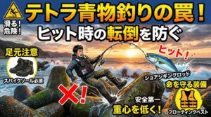 テトラの青物釣りは「ヒットしてから」が本番！足元の滑りと転倒を防ぐ安全対策.釣太郎