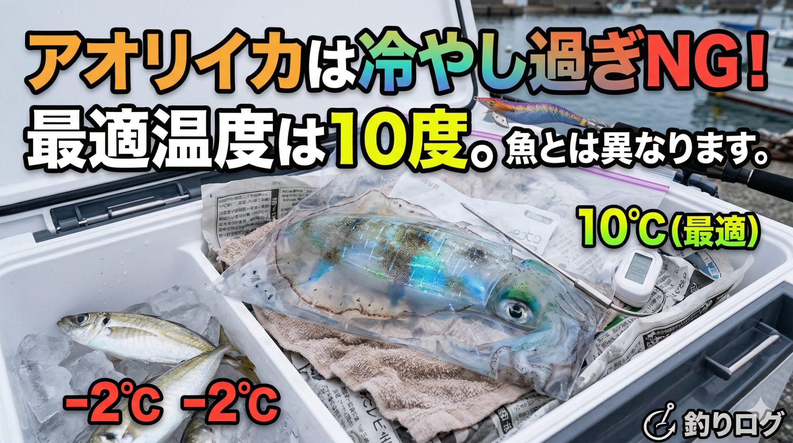 アオリイカは魚と違い、冷やし過ぎるとせっかくの食感や甘みが損なわれる。直接氷や水に当てず、10度前後の優しい冷気で包み込むように持ち帰るのが最大のコツ.釣太郎