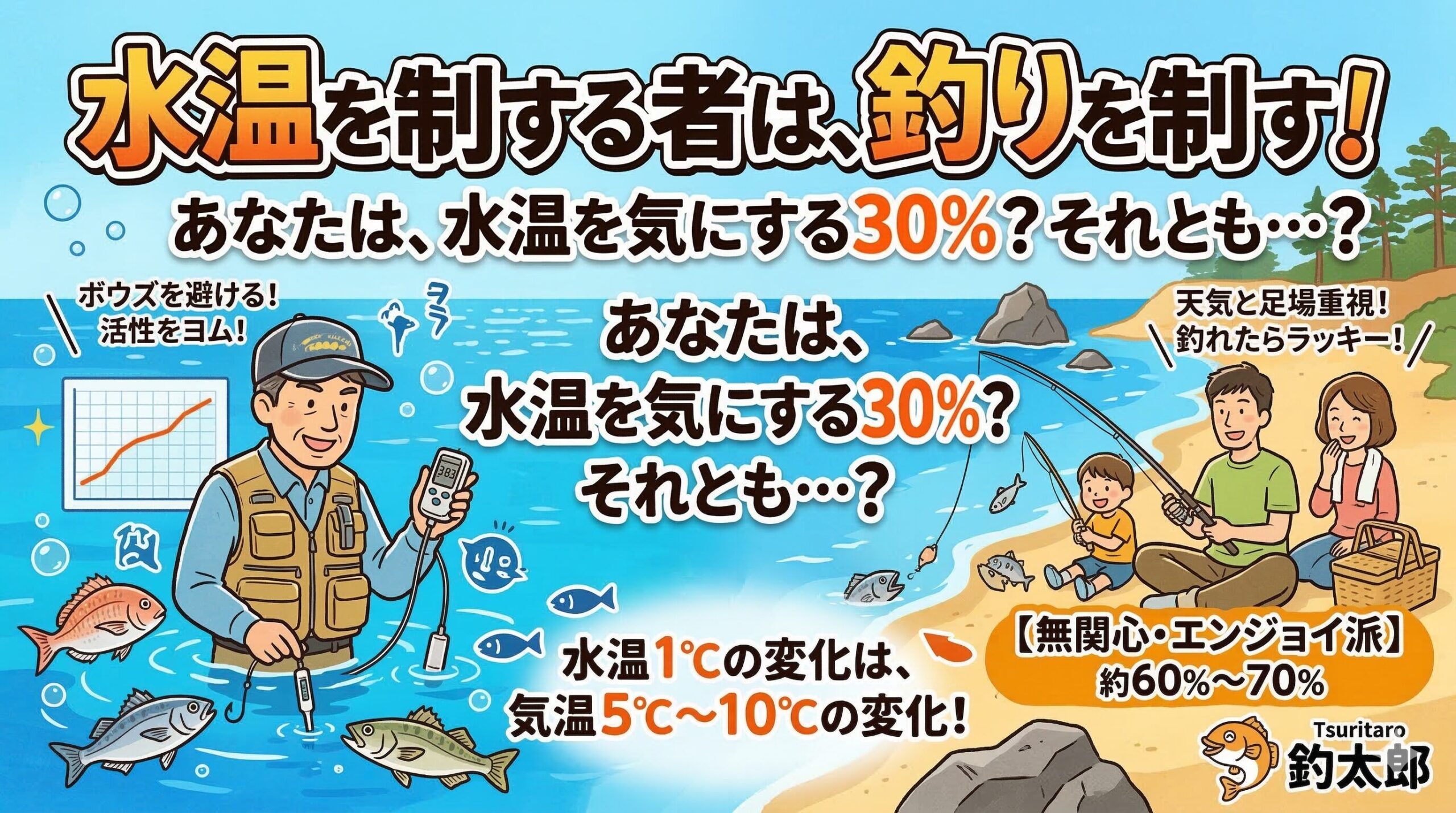 水温を常に意識しているのは全釣り人の約30%〜40%と言われています。釣太郎