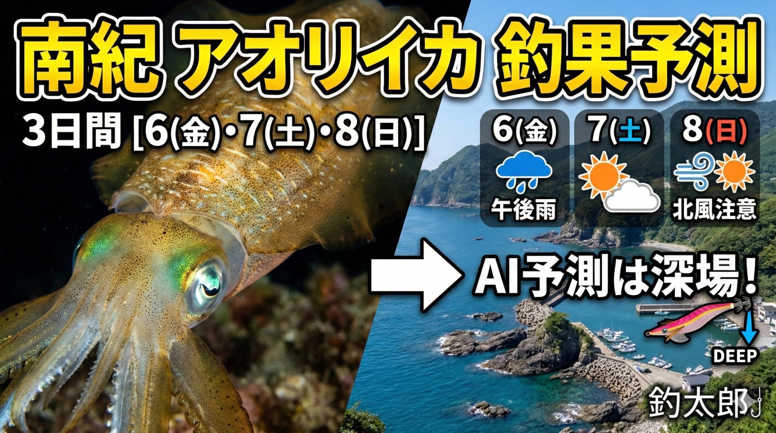 南紀の3日間をAI予測で整理すると。3月6日低気圧接近短時間チャンス。3月7日低気圧通過後最も期待度高い。3月8日 天候安定平均的。釣太郎