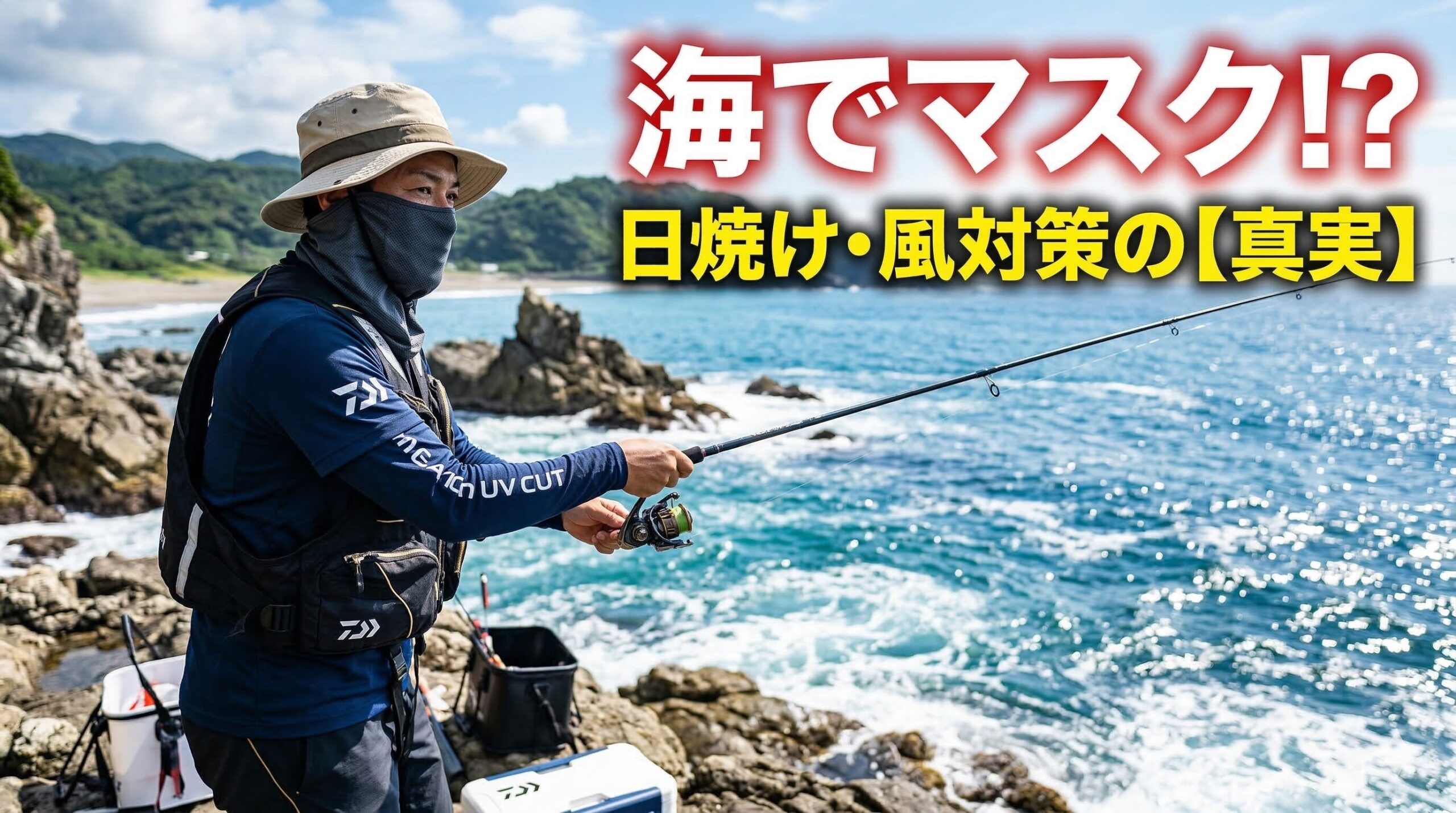 一日中海に立つ釣り人にとって、マスクは「日傘」と「防寒着」を合わせたような大切な装備なのです。釣太郎