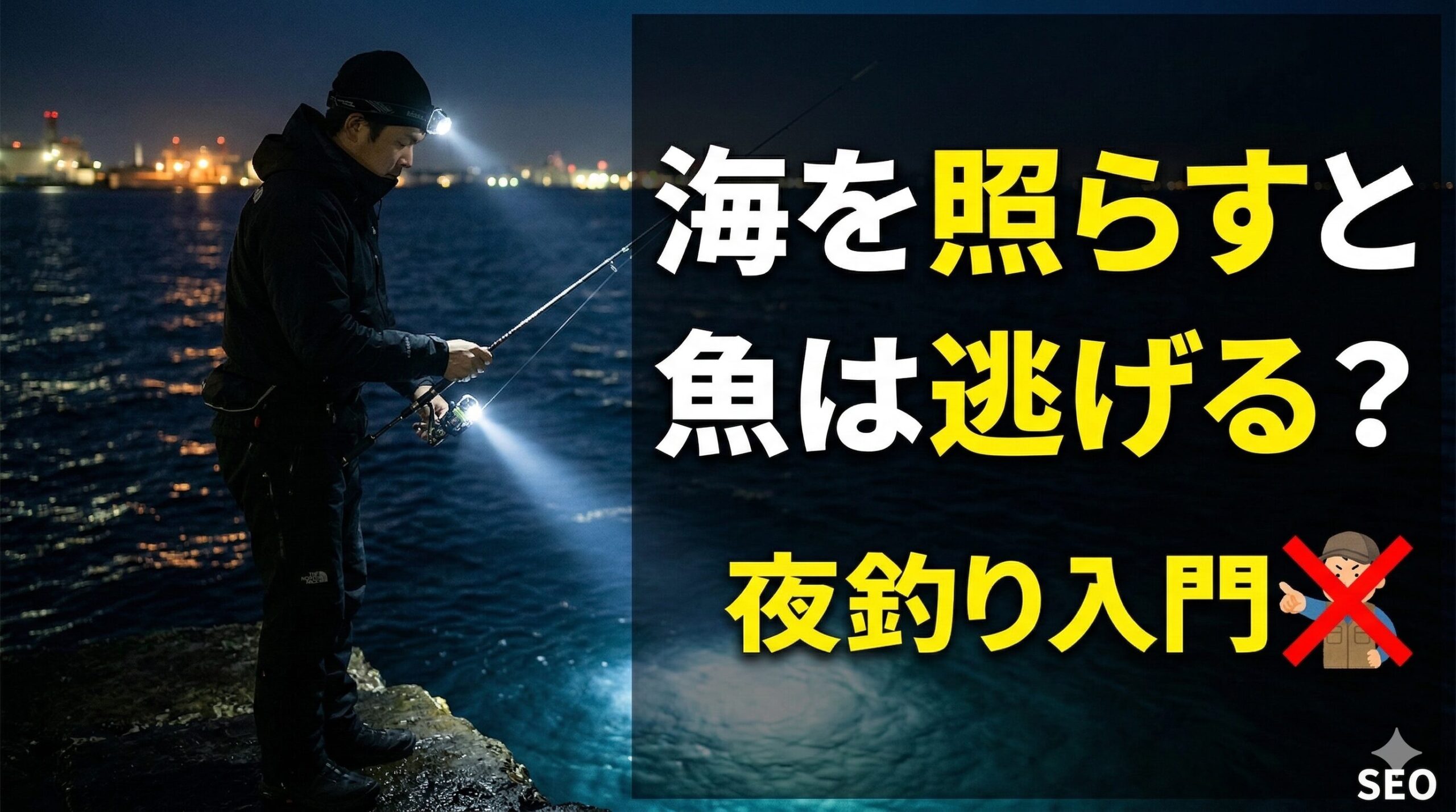 夜釣り入門。ヘッドライトで海を照らすと魚は逃げる。釣太郎