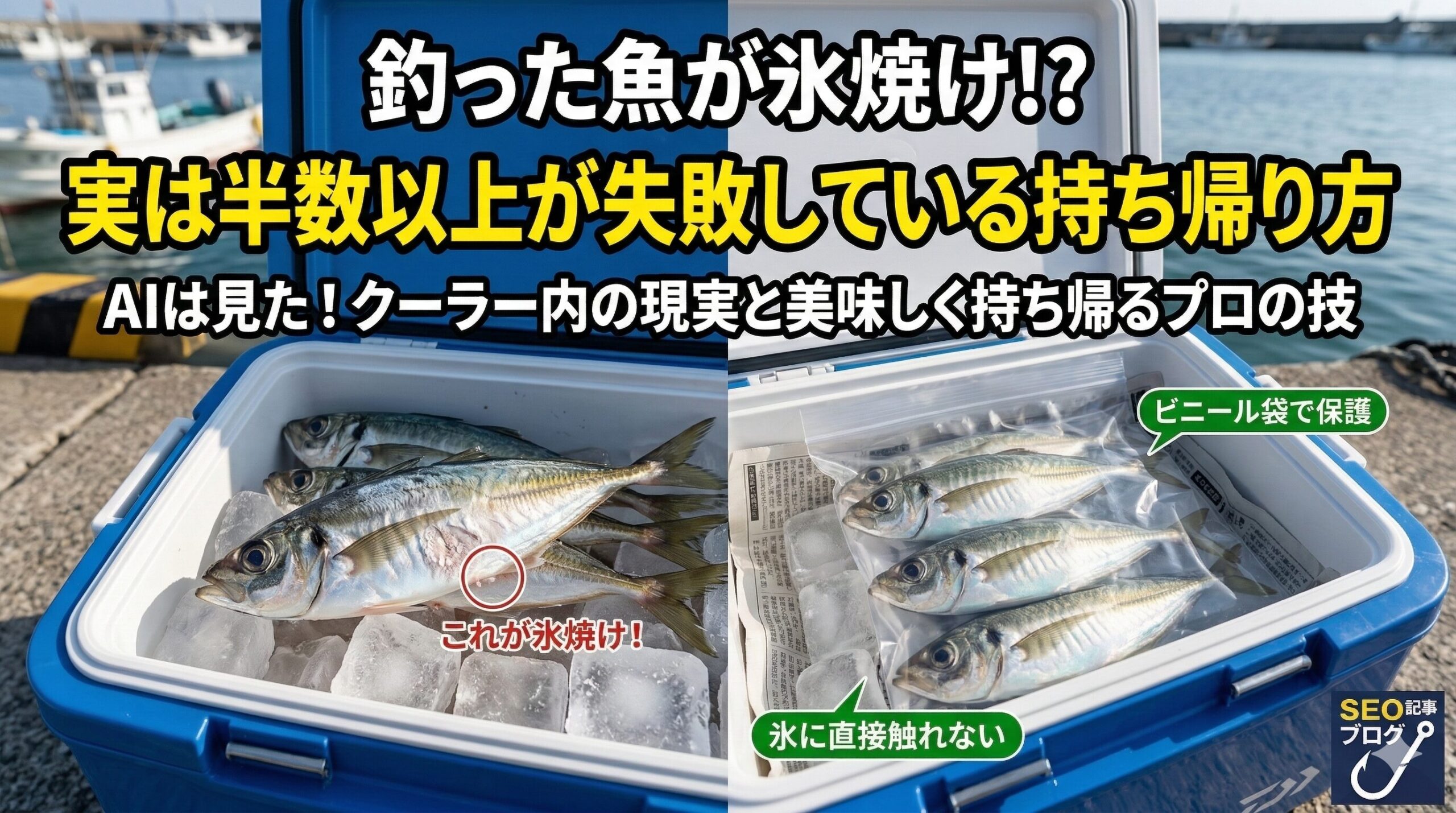 氷焼けを防ぐための答えはとてもシンプルで、「魚と氷の間に壁を作る」だけ.釣太郎