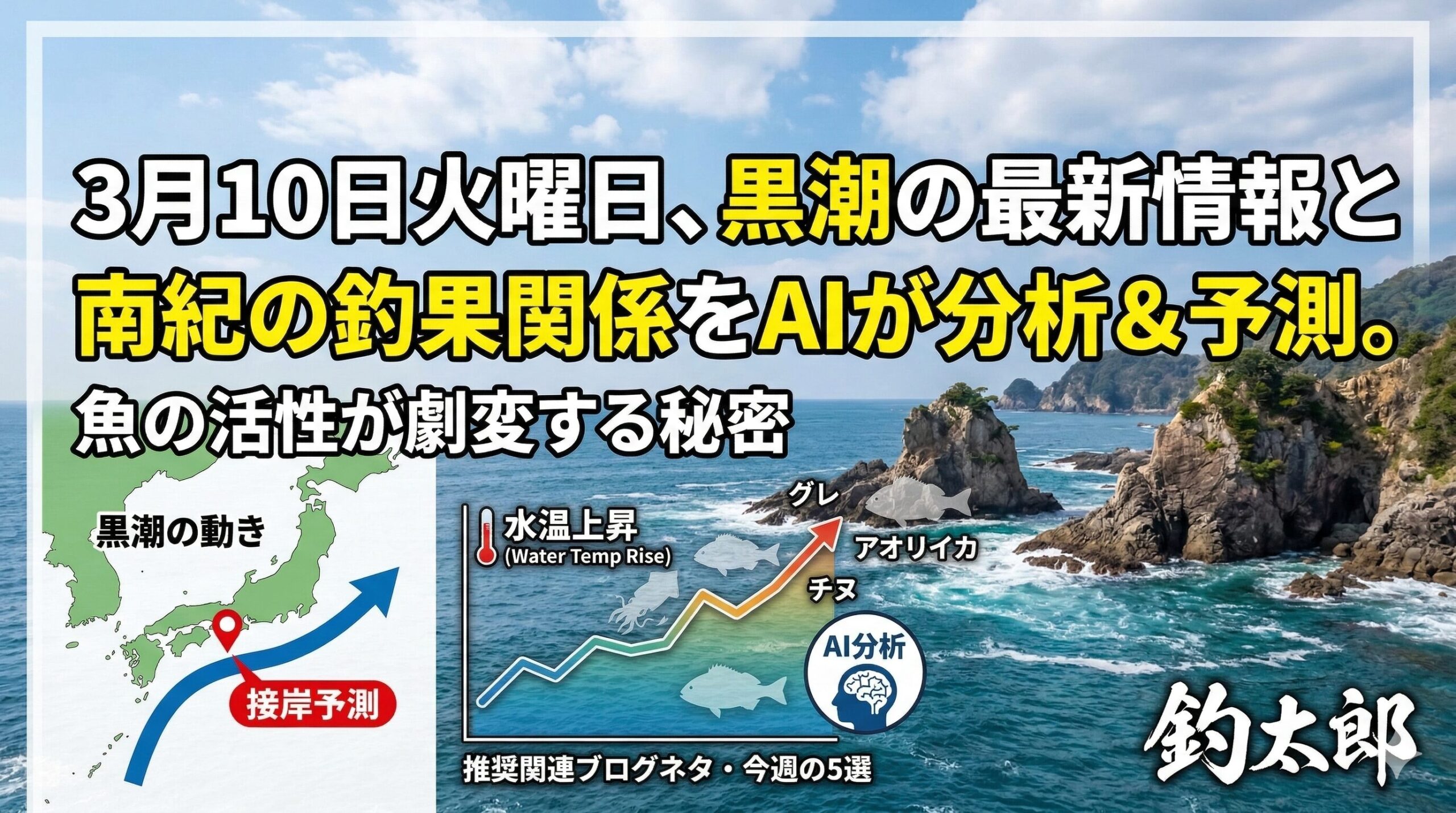 3月10日火曜日、黒潮の最新情報と南紀の釣果をAIが分析。釣太郎