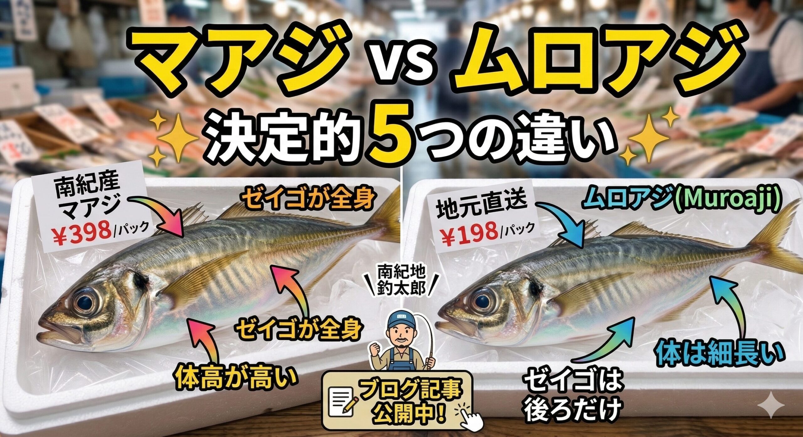 アジとムロアジの違い説明。見分け方、生態、食味の違い迄。サビキ釣り入門。釣太郎